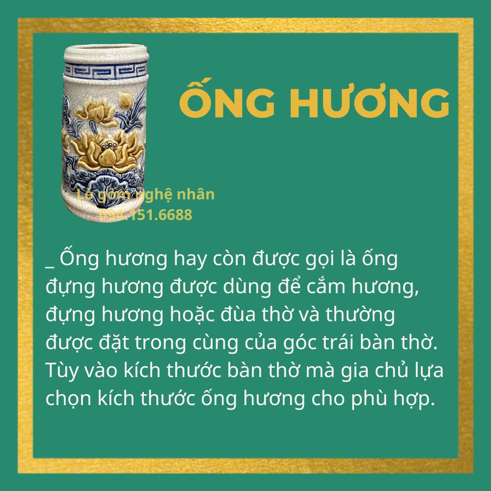 Lọ Đựng Hương, Ống Cắm Hương Rồng, Sen Thờ Cúng men rạn -  Đồ Thờ Cúng Bát Tràng