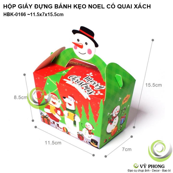 HỘP GIẤY ĐỰNG BÁNH KẸO NOEL GIÁNG SINH CÓ QUAI XÁCH HỘP ĐỰNG QUÀ TẶNG CHRISTMAS IN HÌNH TUẦN LỘC HBK-0166