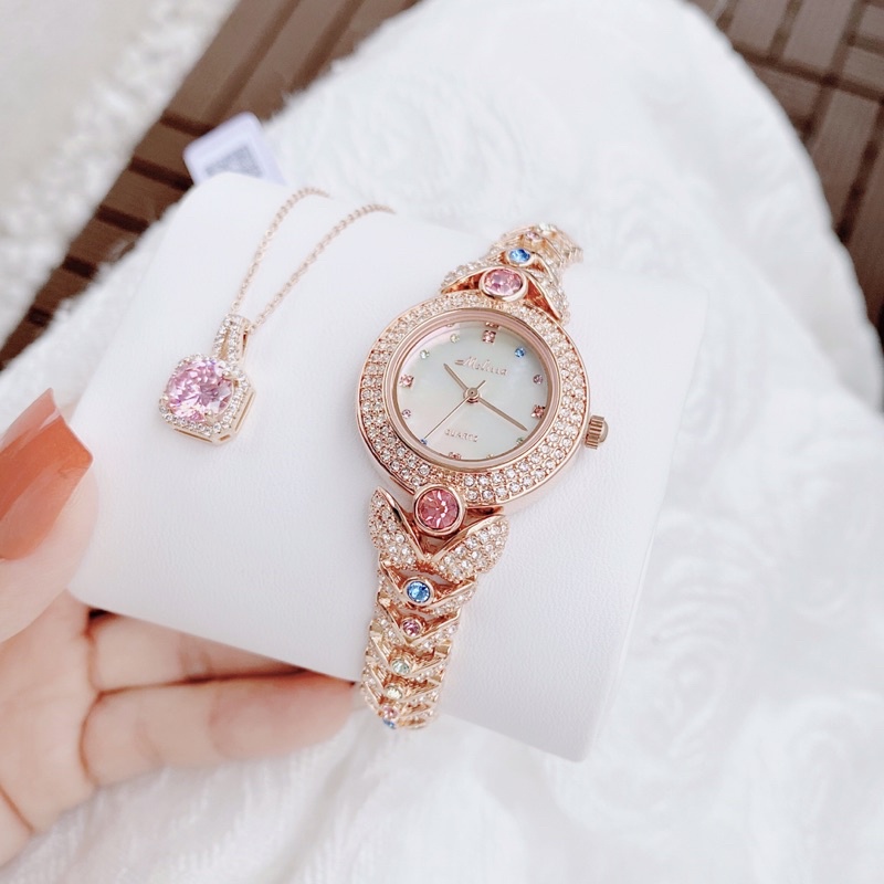 Đồng hồ Melissa nữ F8241 chính hãng tặng kèm dây chuyền size 28mm