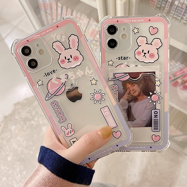 Ốp điện thoại silicon mềm hình thỏ có ngăn đựng thẻ cho Apple iPhone13/13pro/13promax iPhone12/12pro/12promax iPhone11/11pro/11promax iPhoneX/XS iPhoneXR iPhoneSE2020 iPhone7/7Plus iPhone8/8Plus iPhone6/6Plus/6s/6sPlus