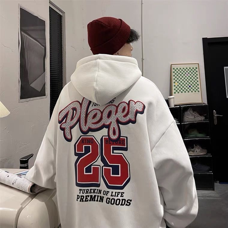 Áo Khoác Hoodie Lông Cừu Dáng Rộng In Chữ Kiểu Hồng Kông Retro Thời Trang Cho Các Cặp Đôi