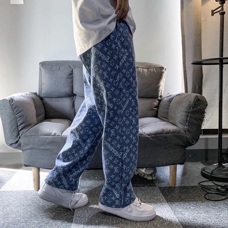 ⭐NEW⭐Quần Jean LV suprem_e baggy nam “ HOẠ TIẾT THÊU “ ống suông, rộng style nam tính hot 2021 | BigBuy360 - bigbuy360.vn