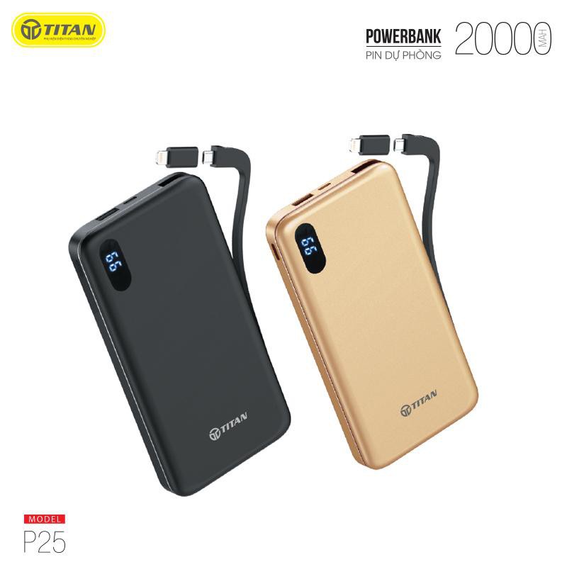 Pin dự phòng TITAN P25 vỏ nhôm 20.000mah  + kèm cáp hàng chính hãng(Tặng mã Freeship Extra toàn quốc)