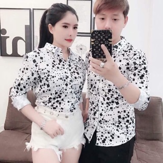 Áo somi phi lụa mịn in hình chấm vuông