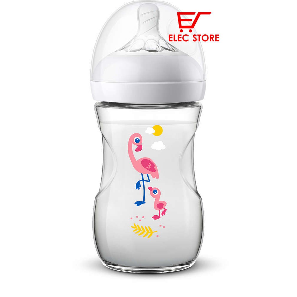 Bình sữa AVENT 260ml hoạ tiết Hạc - Hà Mã chọn núm