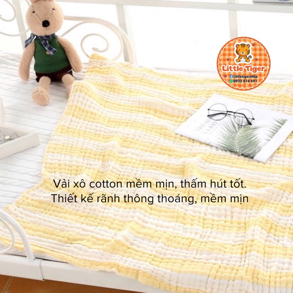 (Tặng 1 khăn sữa cùng loại)- Khăn tắm sọc kẻ màu cho bé - Khăn tắm xô nhăn 6 lớp thấm hút tốt Littletiger