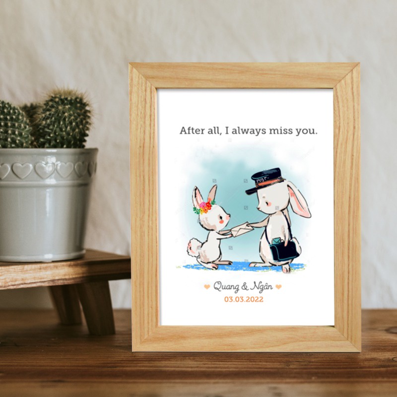 I Always Miss You - Tranh quà tặng người yêu tranh cặp đôi viết tên theo yêu cầu hình động vật