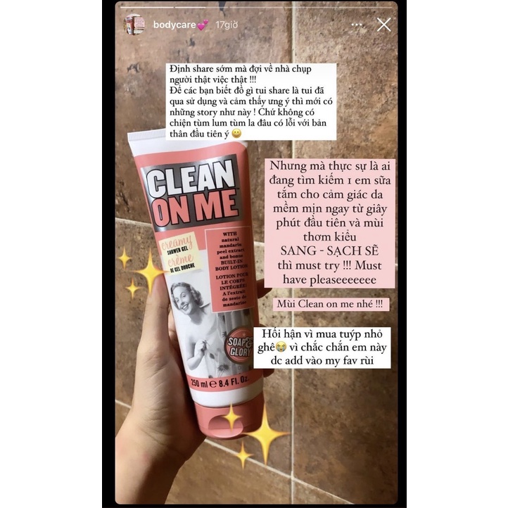[bản mới bill Anh] Sữa tắm Soap and Glory CLEAN ON ME - Bubble in Paradise - made in UK 500ml