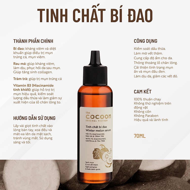 Tinh chất bí đao Cocoon serum sạch mụn mờ thâm hiệu quả NPP Shoptido