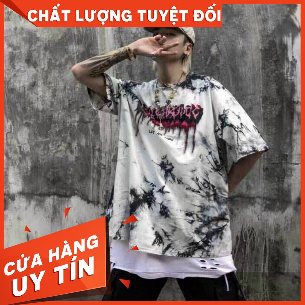 Áo Thun Tay Lỡ - Áo Loang Chữ Ngực Màu Đen Khói Cực Chất