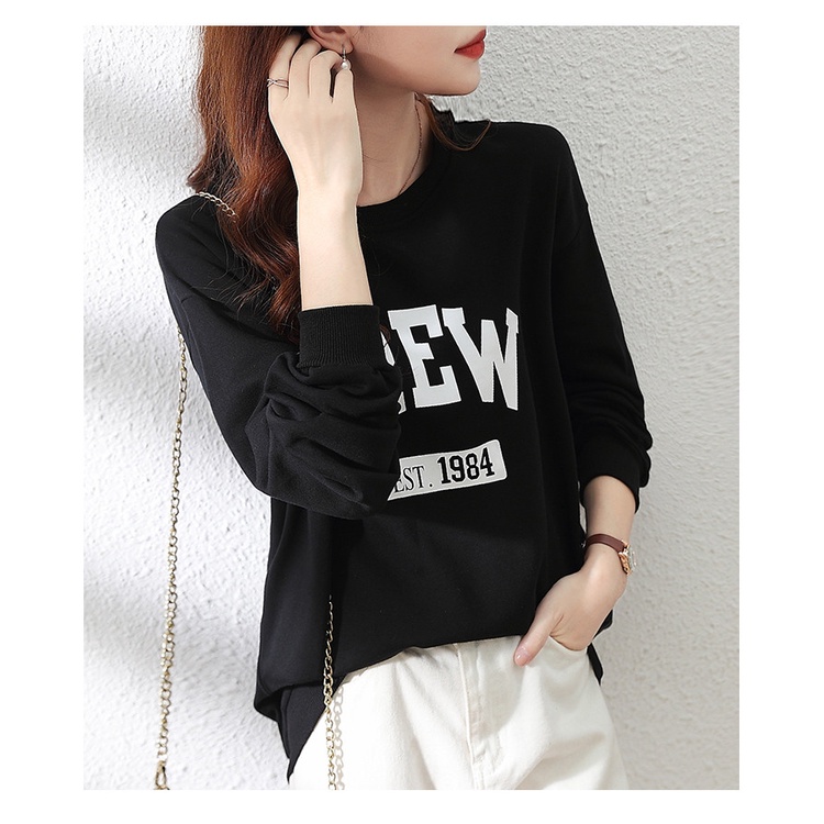 A021 Áo thun dài tay hè thu đông drew nam nữ dáng rộng, áo phông Unisex đen trắng form to tay bo cổ tròn trẻ trung