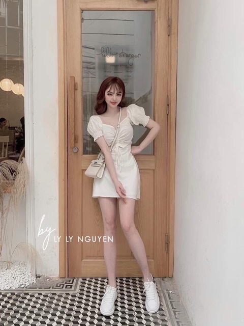 Đầm ngắn rút dây ngực tay ngắn bồng | BigBuy360 - bigbuy360.vn