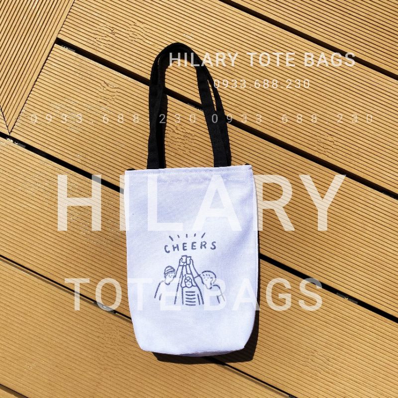 Túi Vải In Hình Cheer Cafe Bác Sĩ Đựng Ly Dưới 1 Lít Dây Đai