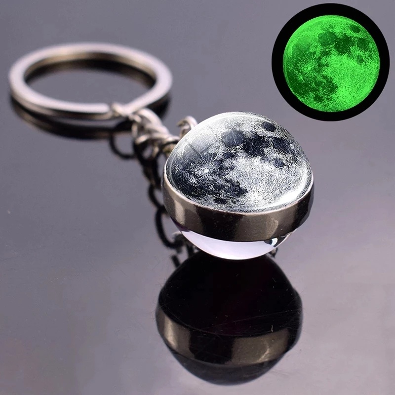 Móc Khóa Mặt Kính Cabochon Phát Sáng Trong Bóng Tối Họa Tiết Mặt Trời Mặt Trăng Mặt Trời Dành Cho Nam Nữ