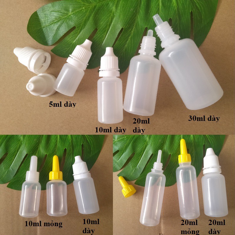 100 Vỏ lọ nhỏ mắt nhựa 5ml 10ml 20ml 30ml - Chai nhỏ giọt đựng hương liệu, chiết mực, dụng cụ spa