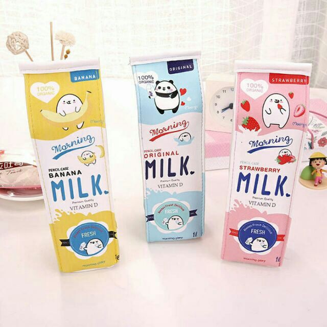 Hộp bút hình hộp sữa milk, báo hồng đủ 3 màu xinh xắn