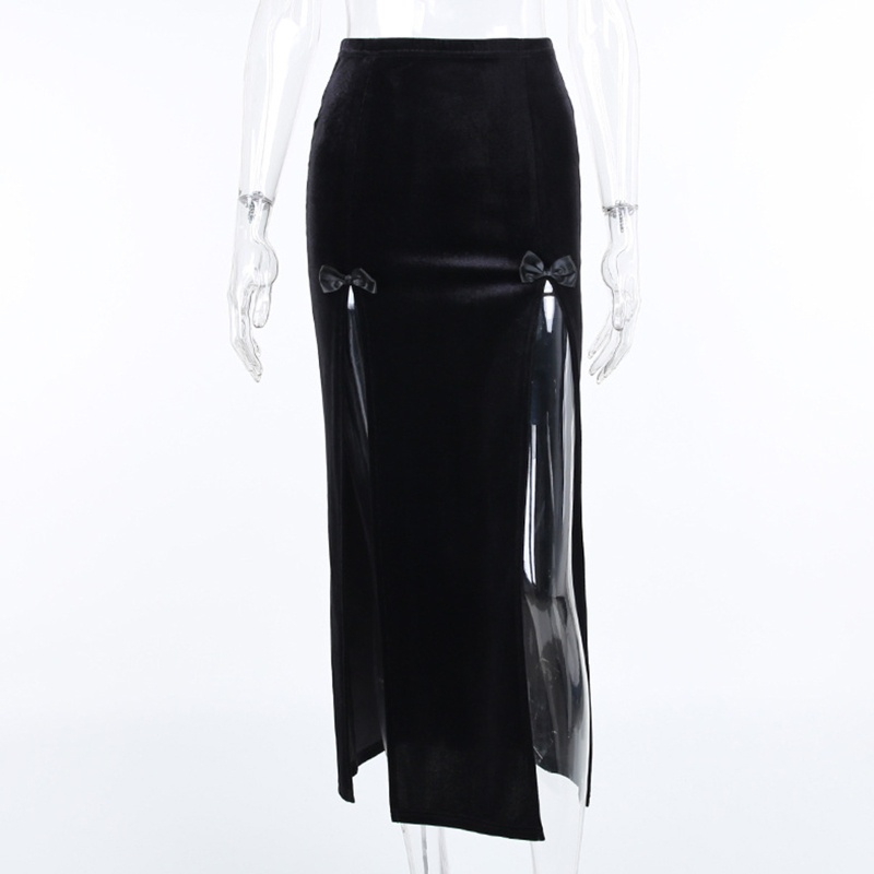 Chân váy chữ A dài màu đen phong cách gothic punk harajuku quyến rũ cho nữ