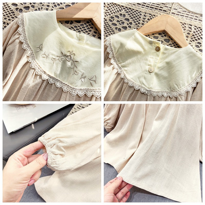 Đầm Công Chúa Cổ Bèo Thêu Hoa Cho Bé Gái