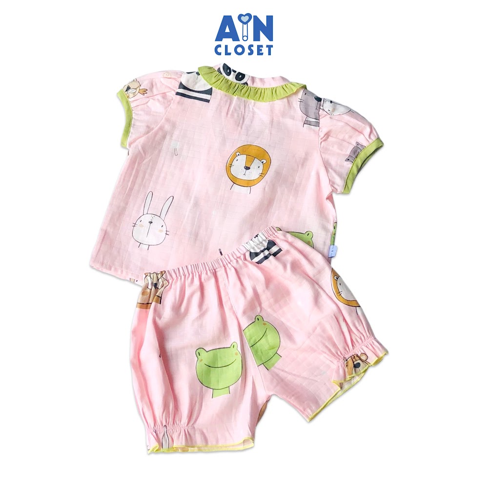 Bộ quần áo ngắn bé gái họa tiết Ếch xanh nền hồng xô sợi tre AICDBG0GPB5L AIN Closet