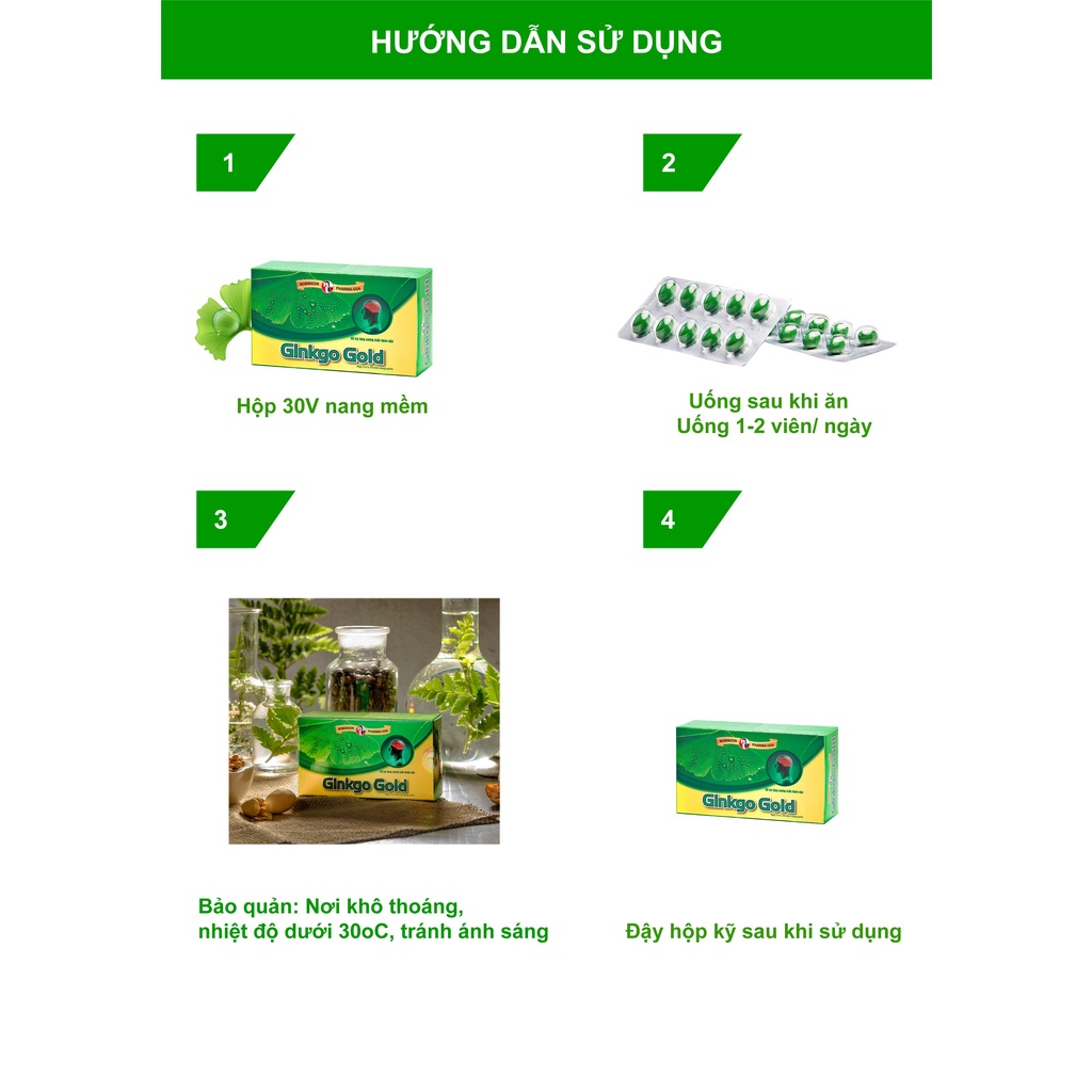 Ginkgo Gold-Viên uống tuần hoàn não, Ginkgo Biloba, tăng cường trí nhớ, giảm stress (30 viên)