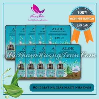 Bộ 10 Mặt Nạ Giấy Aloe (Nha Đam) Malie Ultra Hydrating Essence Mask - Chính Hãng Hàn Quốc