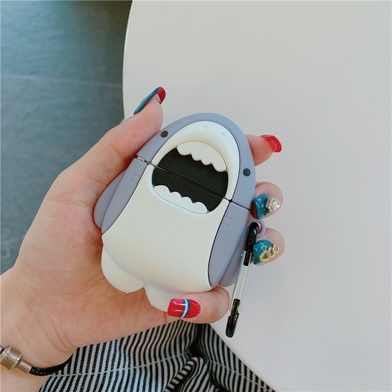 AirPods 1/2/pro Case 3D White Shark Cartoon Soft Silicone Wireless Earphone Cases For Apple Airpods pro Case Cute Cover