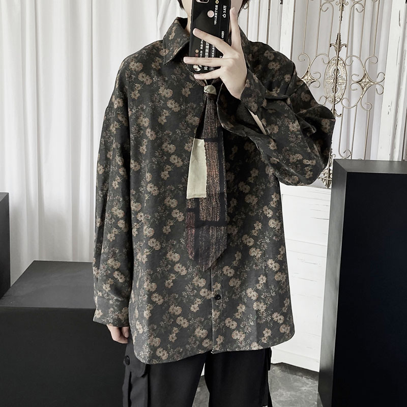 Áo sơ mi tay dài họa tiết hoa phong cách Vintage dành cho nam