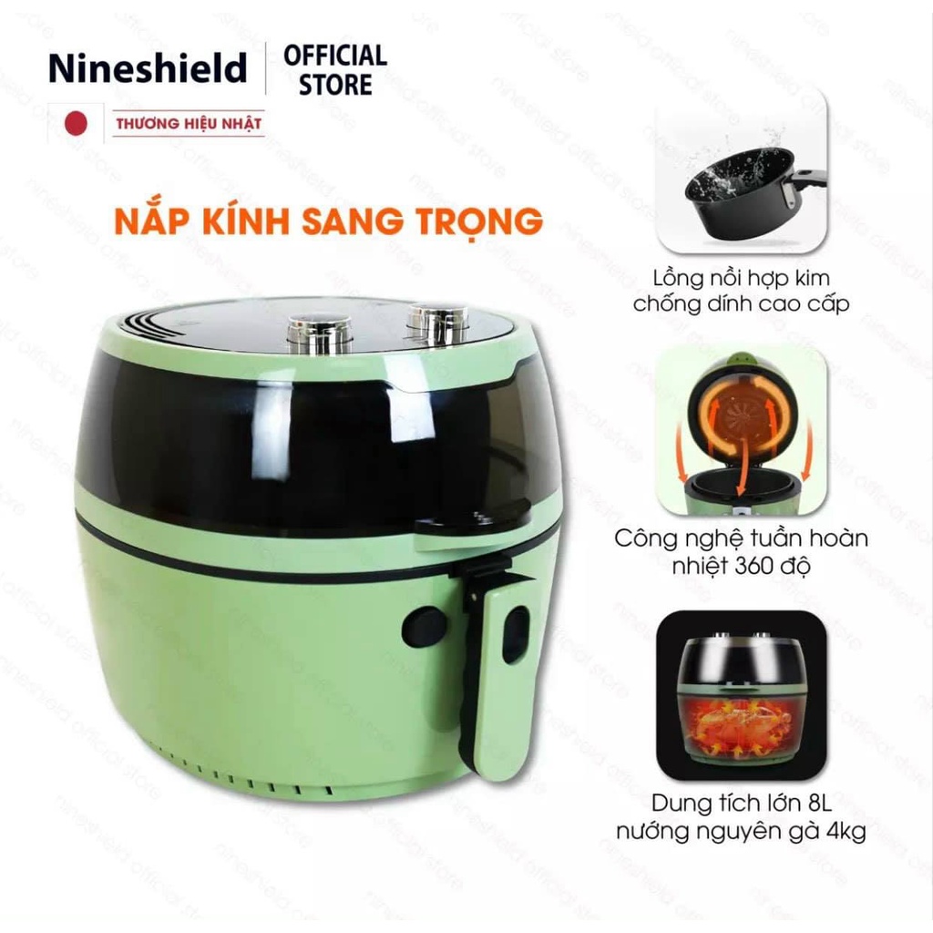 NỒI CHIÊN KHÔNG DẦU NINESHIELD 8L KB-6001M THIẾT KẾ MẶT KÍNH THÔNG MINH HIỆN ĐẠI