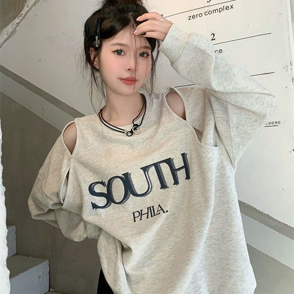 Áo Sweater Cổ Tròn Tay Dài Dáng Rộng In Chữ Phong Cách Mỹ Thời Trang Mùa Thu Cho Nữ