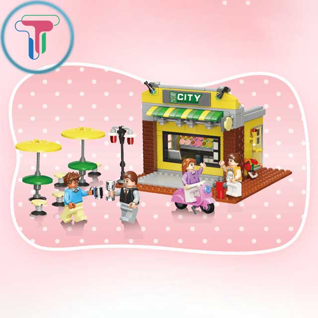 Đồ chơi lắp ráp tiệm bán đồ ăn vặt, bánh mì, cà phê 399 mảnh ghép