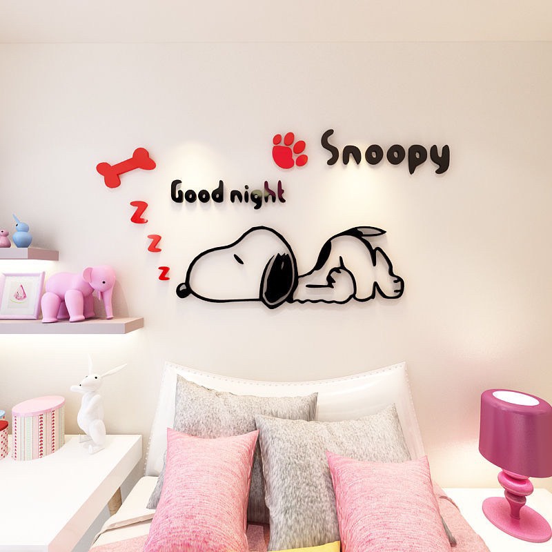 Tranh dán tường mica 3d decor SNOOPY trang trí phòng ngủ phòng khách phòng bếp