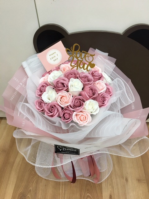 Hoa sáp thơm bó 30 bông mix màu lưới Hàn