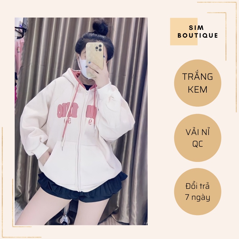 Áo khoác nỉ hoodie thêu chữ nổi unisex - Tay dài có mũ dáng suông form rộng