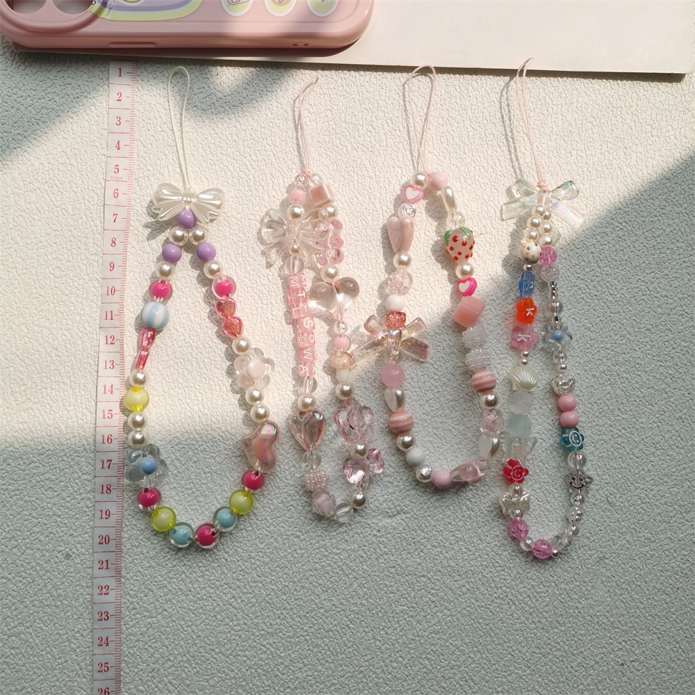 Dây Đeo Điện Thoại Acrylic Đính Hạt Ngọc Trai / Gấu / Nơ Hồng Dễ Thương Chống Thất Lạc