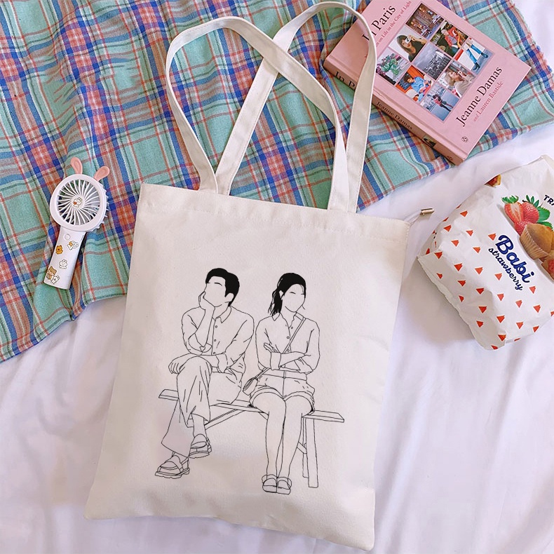 Hometown cha cha cha Túi tote canvas Đeo Vai Sức Chứa Lớn Cho Học Sinh