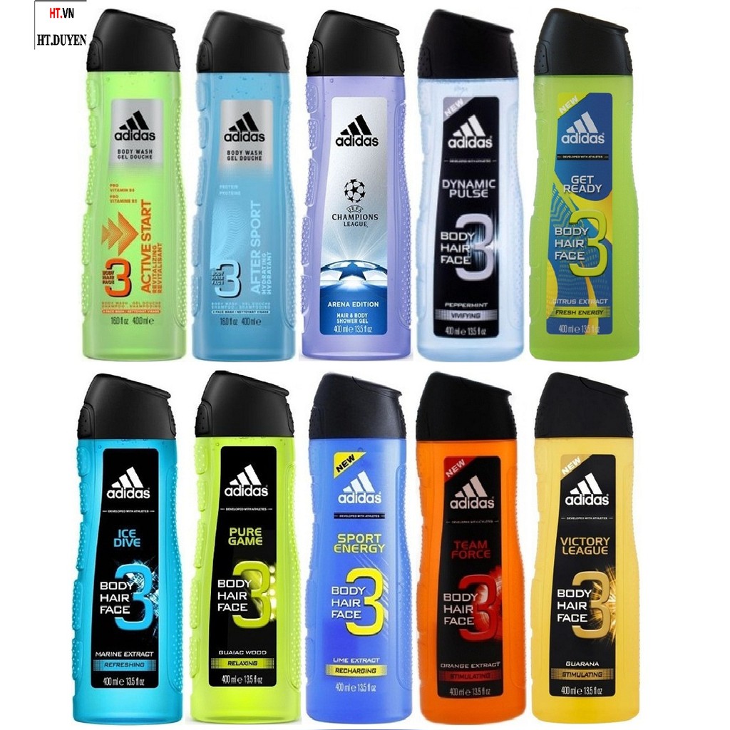 Sữa Tắm, Dầu Gội, Sữa Rửa Mặt 400ml Adidas Chính Hãng Với Nhiều Hương Thơm Và Phong Cách Khác Nhau