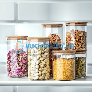 LỌ THỦY TINH NẮP GỖ TRE 600ML ĐỰNG THỰC PHẨM