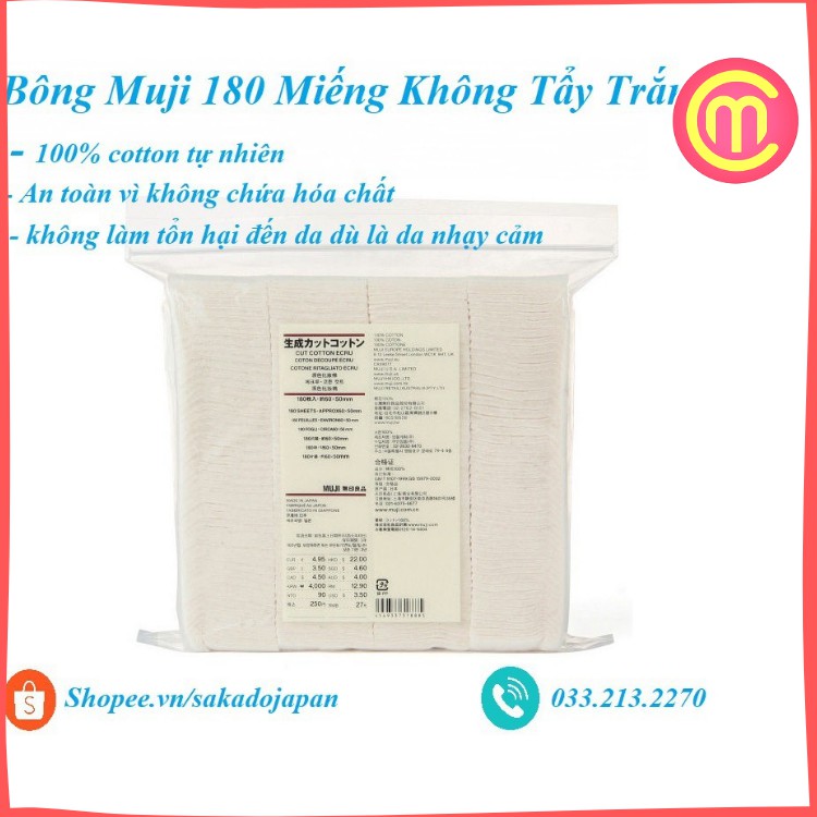 Bông Tẩy Trang Muji 180 Miếng (Không Tẩy Trắng)