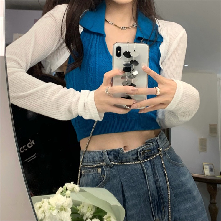 SUXI Áo Croptop Dệt Kim Màu Trơn Đơn Giản Thời Trang Hàn Quốc