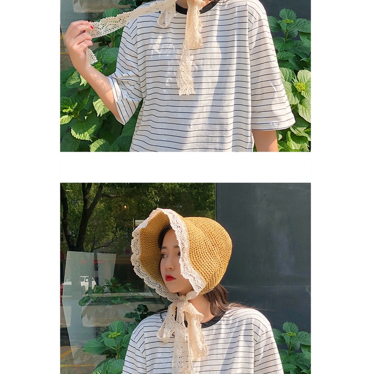 Nón cối vành ren phối dây thắt cực xinh xắn