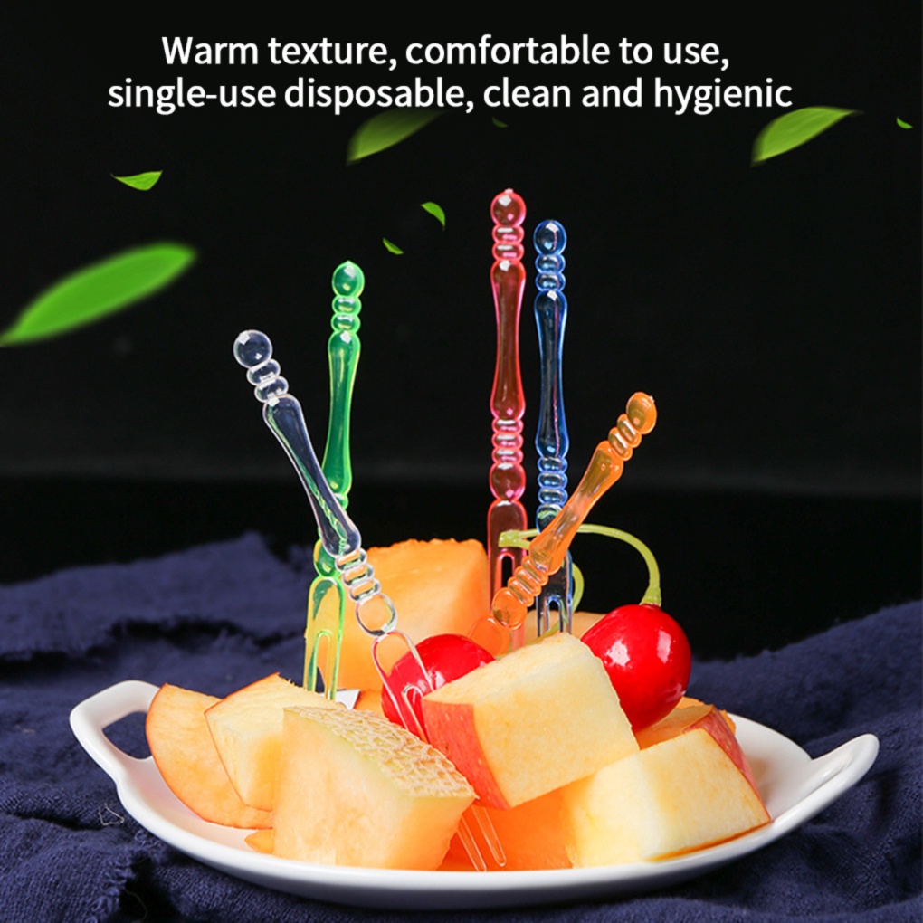 Set 80 nĩa nhựa 2 răng nhiều màu sắc ăn trái cây/salad