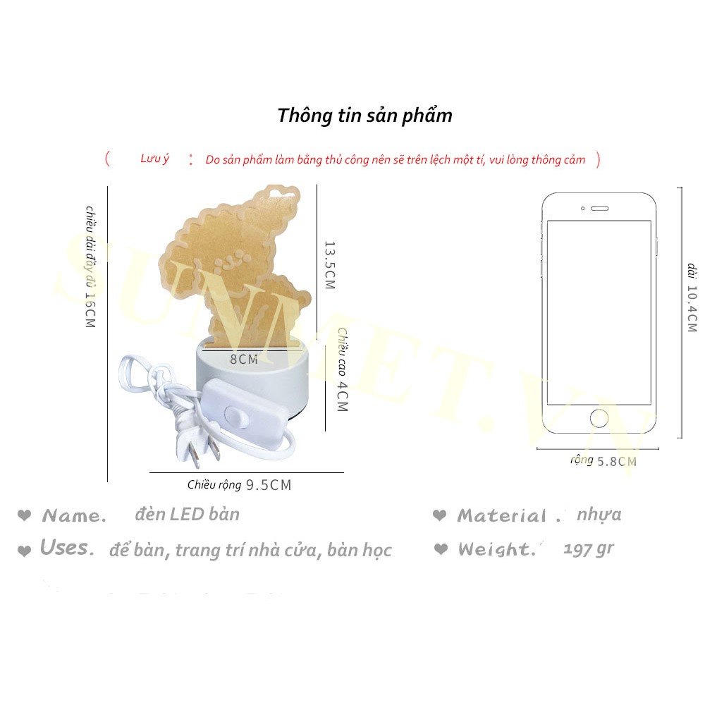Đèn Ngủ Để Bàn Hình 3D Sáng Tạo Chuẩn Style Hàn Gồm 3 Màu Khác Nhau Trang Trí Nội Thất Quà Tặng Ý Nghĩa
