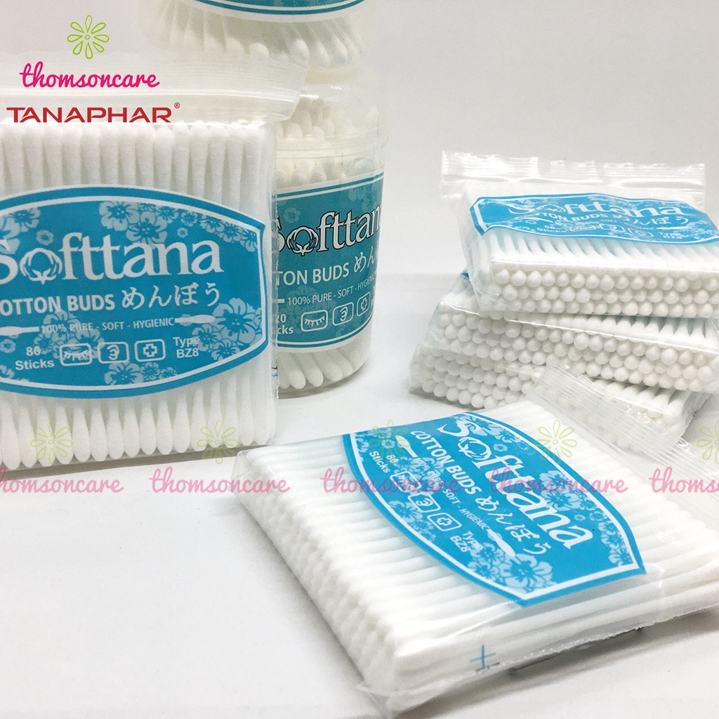 Tăm bông trẻ em Softtana vệ sinh tai, mũi - Lốc 12 lọ hoặc 12 túi cho bé