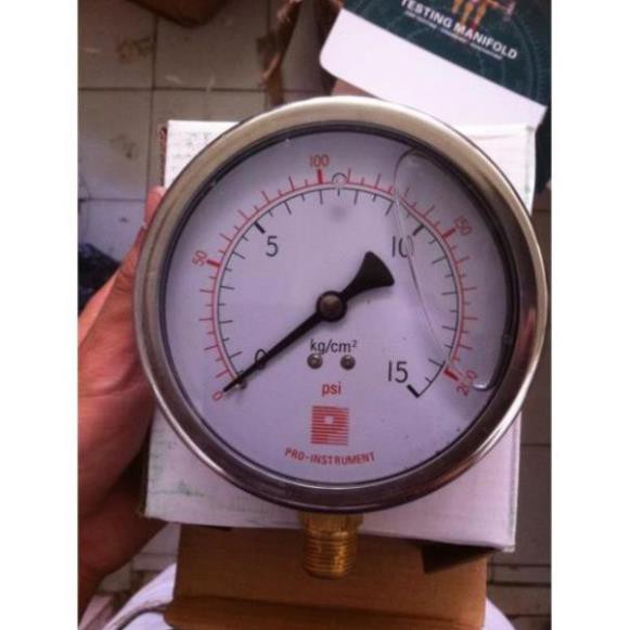 Đồng hồ đo áp suất có dầu inox 5-7-10-15-25...-700kg, đồng hồ hút chân không khí nén