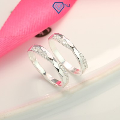 Nhẫn cặp bạc hình kẻ caro đính đá tinh tế ND0416 Trang Sức TNJ