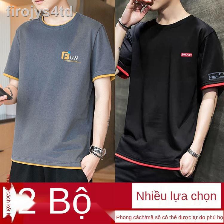 ♞Áo thun nam tay ngắn nam ống rộng hợp thời trang đẹp trai thêu body T- áo sơ mi, trang phục nam mùa hè, xu hướng mới nă