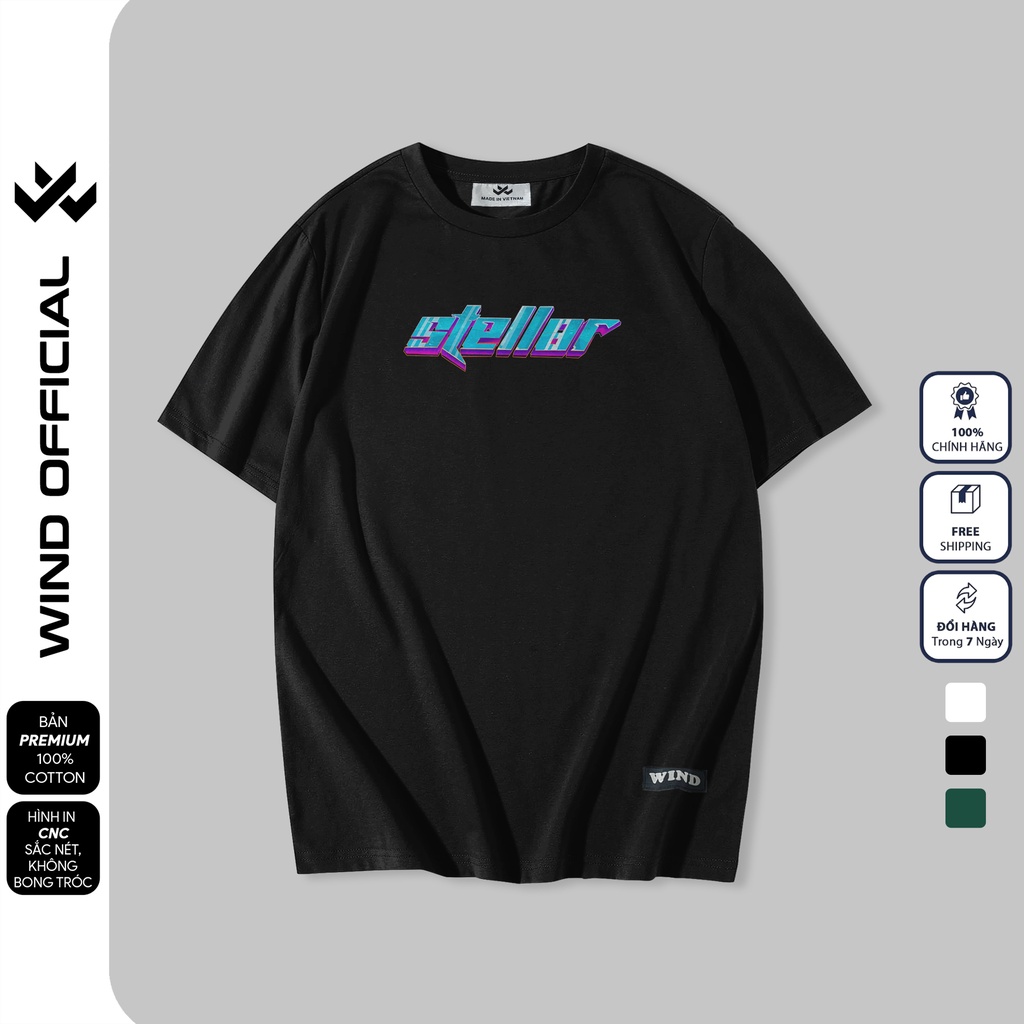 Áo thun tay lỡ unisex WIND phông form rộng 65% Stellar thời trang nam nữ oversize
