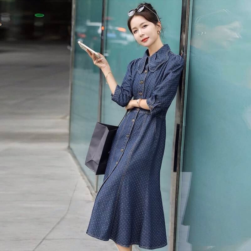 Đầm jean nữ cao cấp kiểu dáng sang chảnh NP2360