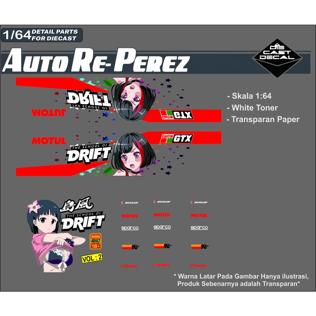 (Màu Trắng) Đề Can Dán TONER Màu Trắng Hotheels Autoperez - LIVERIES ITHASA SCHOL DRIFT