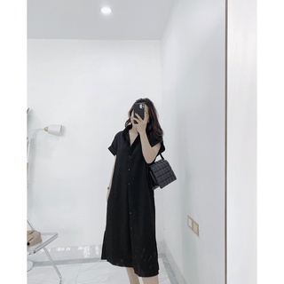 Váy sơ mi đũi dáng dài restock